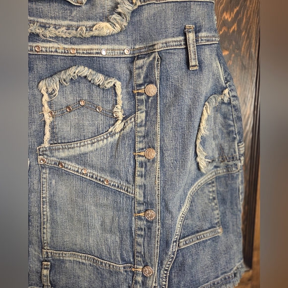 *RARE* Platinum Plush Edgy Blue Denim Patchwork Dress Sz M - Picture 6 of 16